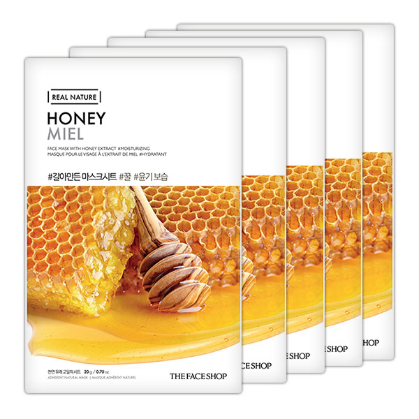 (SET 5PCS) Mặt Nạ Giấy Mật Ong Phục Hồi Ẩm Tối Ưu THEFACESHOP REAL NATURE HONEY FACE MASK