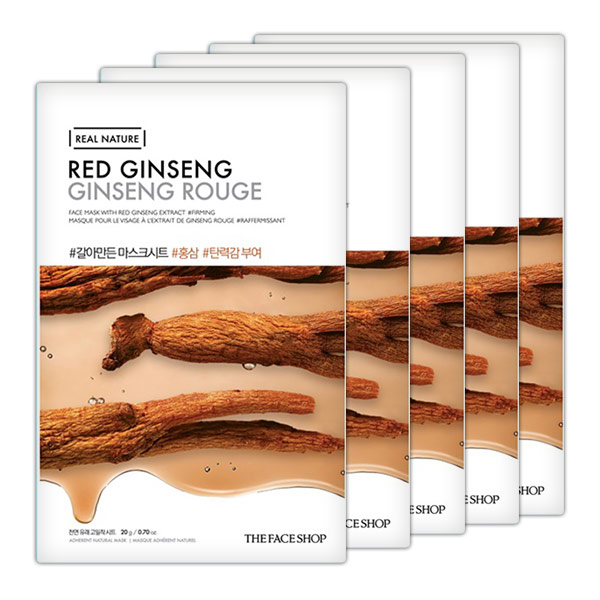 (SET 5PCS)Mặt Nạ Hồng Sâm Tái Tạo Da The Face Shop REAL NATURE RED GINSENG FACE MASK