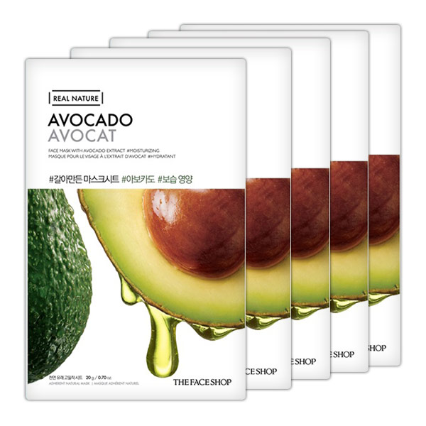 (SET 5 PCS) Mặt Nạ Giấy Phục Hồi Ẩm Tối Ưu THE FACE SHOP REAL NATURE AVOCADO FACE MASK